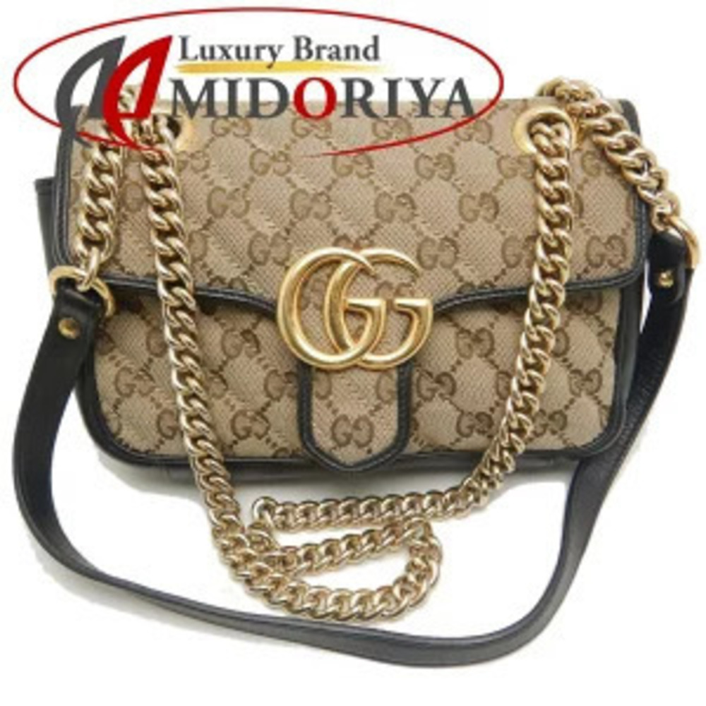 Gucci GG Marmont Quilted Bag Canvas Shoulder Bag Beige Black